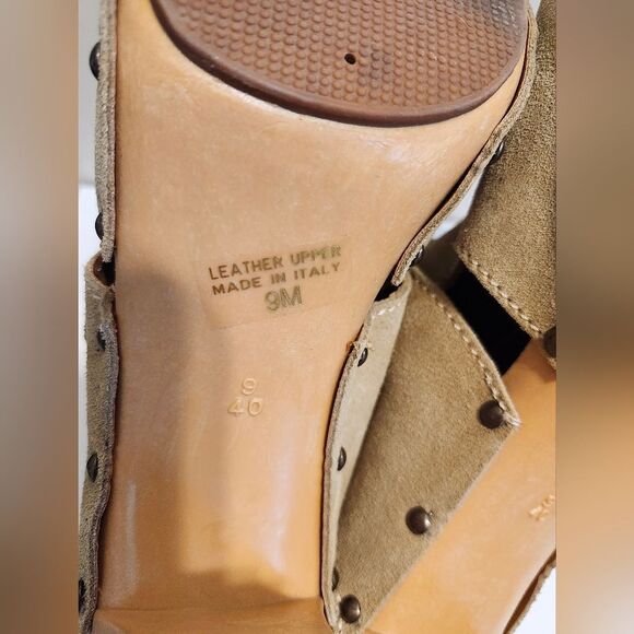 Vtg Mint '80s Original Candie's Tan Suede "Wood" Sole Mules Sz.9 Made in Italy - Picture 9 of 9